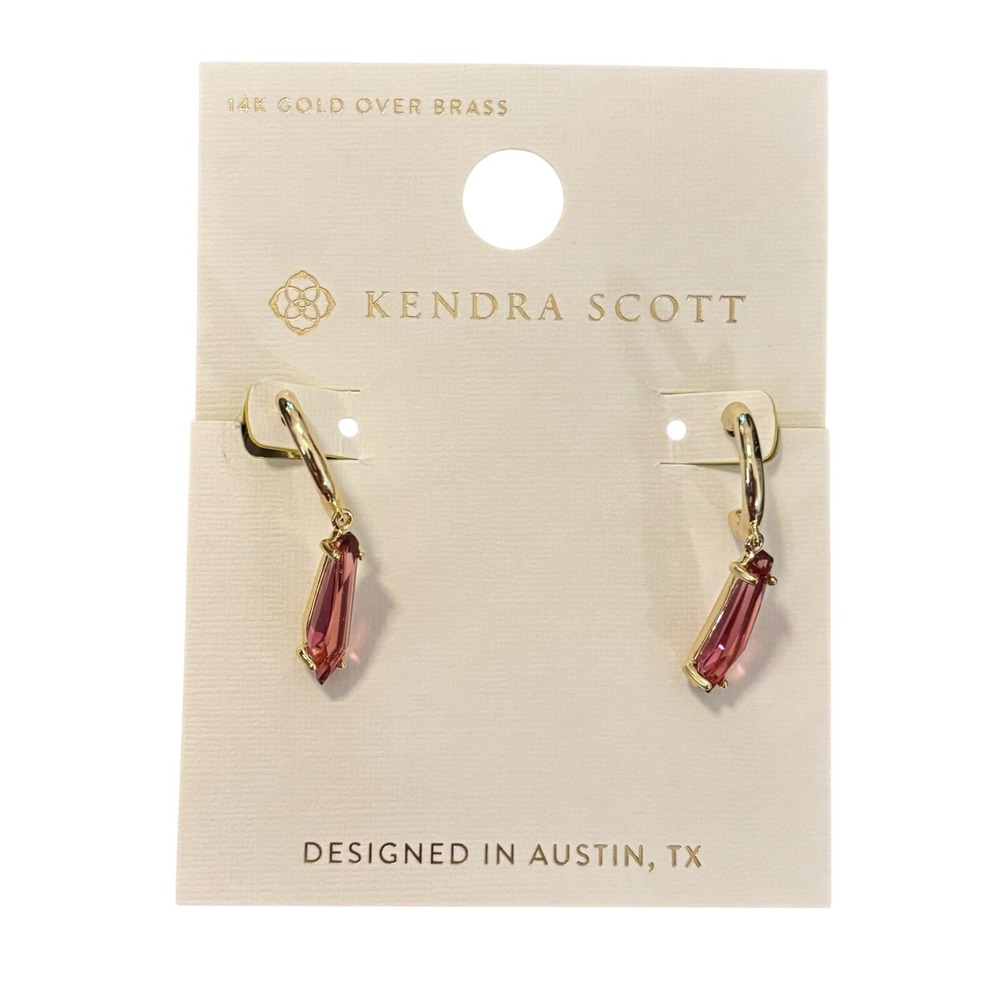 Kendra Scott Indie Huggie Earrings 14K Gold Plated Simulated Ruby Red Glass‎ NEW